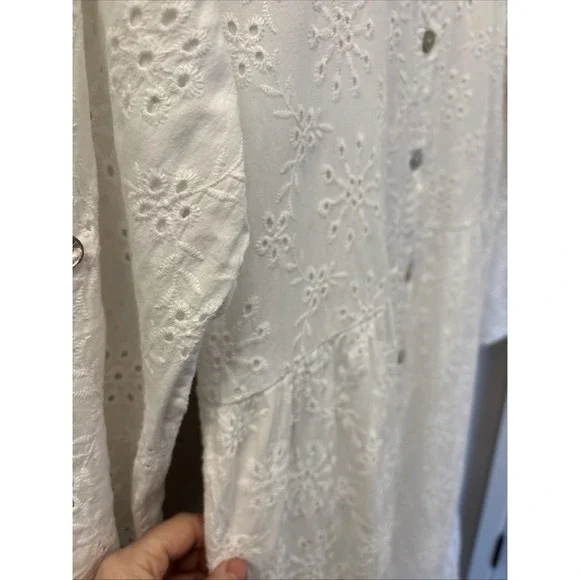 Laura Bianchi Italy Eyelet Midi Dress White Cotton Tiered Cottagecore Lined Sz S - Picture 6 of 16